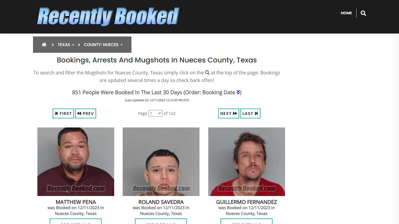 Recent bookings, Arrests, Mugshots in Nueces County, Texas